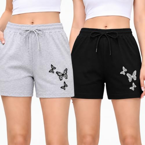 Image of MIKRAM Women's Butterfly Print Cotton Shorts Pack -1 You Order Muliti Quantity You Will GET Grey & Black