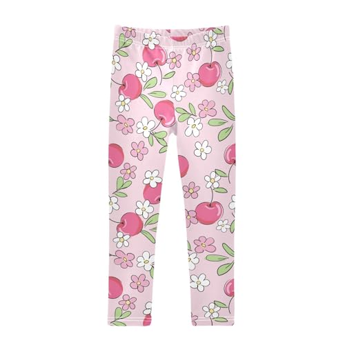 Cute Cherry Flowers Girls Leggings,Workout Leggings for Girls Toddler Athletic Leggings Size for 3-10T