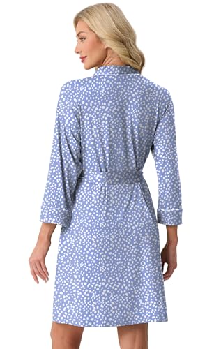 Image of PrinStory Womens Robe Knee Length Soft Knit Bathrobe S-2XL | V-Neck 3 /4 Sleeve Robes with Pockets, Lightweight, Breathable Bath Robe for Shower, Spa, Travel, Home, Party, Nursing