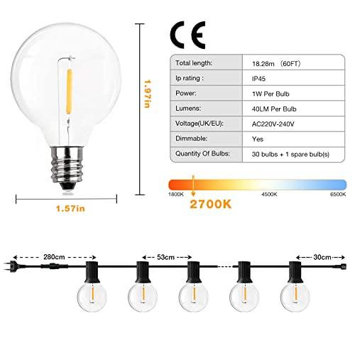 Lichterkette Outdoor Außen LED Strom, GPATIO 18M Lichterketten mit 31 Bulbs – Ansicht 6