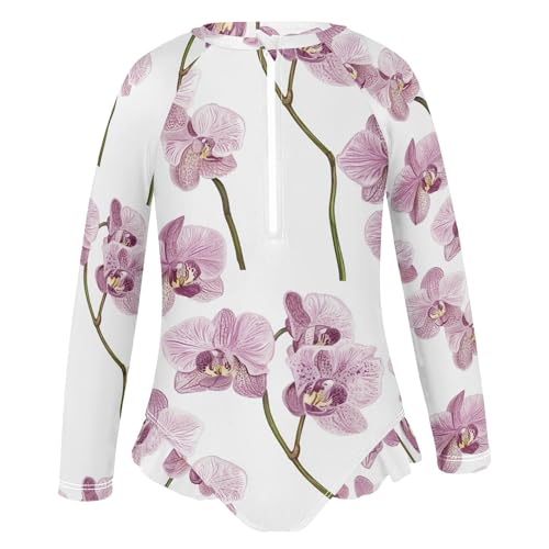 KLL Vintage Orchid White Girl Swimsuit Long Sleeve Rash Guard Swimsuits for Girls Surfing Swimsuits2