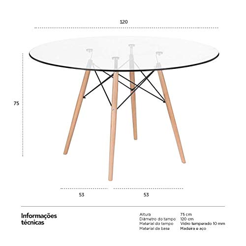 Mesa Eames 120 cm - Tampo de vidro