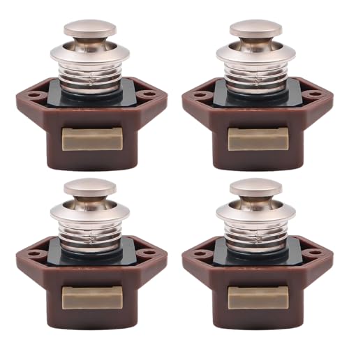 Tiardey 4 Pcs Push Button Latch Locks, Cabinet Drawer Keyless Door Latch for Caravan Motorhome, Motorhome, Boat, Brown and Gold - Image 2