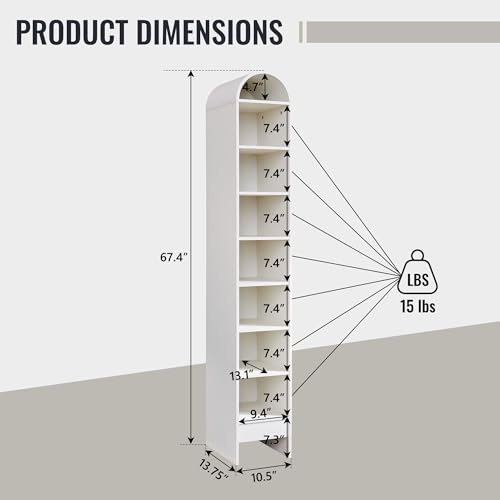 Image of IFBUY 67 inch Tall Arched Bathroom Storage Cabinet, 8-Tier Modern Farmhouse Storage Cabinet with Adjustable Shelves, Wood Freestanding Cabinet for Bathroom, Living Room, Entryway, Hallway (Antique White)