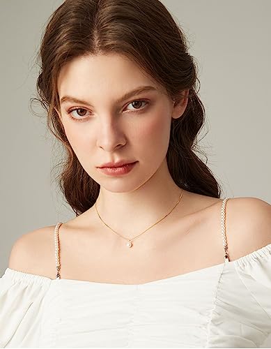 Single Pearl Necklace Freshwater Pearl Pendant 925 Sterling Silver with 14K Gold Necklaces Gift for Women2