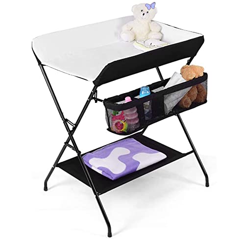 Cambiador plegable con cinturón de seguridad y compartimentos de almacenamiento,Bañera Cambiador Plegable Antibacteriano, Bañera Cambiador Plegable (79 * 55,5 * 96cm (blanco y negro)) Cover