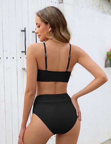 Image of ZAFUL Bikini Sets for Women String 2 Piece Swimsuits High Waisted Bathing Suit V Neck Cut Out Swimwear