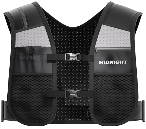 MIDNIGHT Water Resistant Running Vest - Reflective Vest for Running, 7 Pockets for Extra Storage, Lightweight Phone Holder