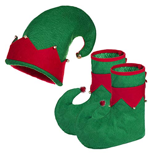 ANSUG Elfenschuhe und Elfenmütze Weihnachten Rot Grün Elfen Mütze...