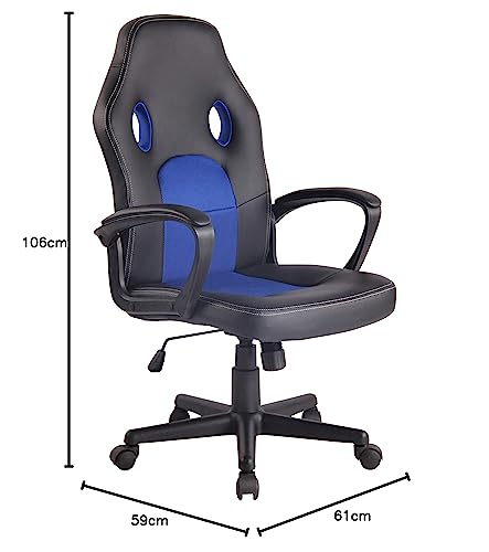 Sedia Gaming Ufficio Elbing in Similpelle I Poltrona Racing Scrivania con Braccioli E Rotelle I Poltrona Ergonomica, Colore:Nero/Blu - Sedia gaming - Immagine 2