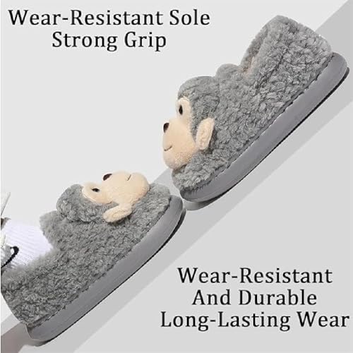 Monkey Slippers for Adults & Kids, Cozy Winter Fuzzy Plush House Shoes with Non-Slip Soles, Warm Indoor/Outdoor Slippers (Cute Animal Design)4
