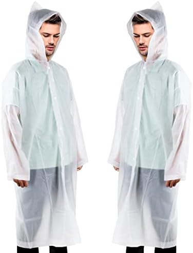 welsberg 2x Raincoat Rain Poncho with Hood and Sleeves Reusable Waterproof Rainwear for Adults Unisex, transparent, one size