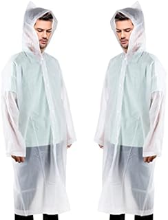 welsberg 2x Raincoat Rain Poncho with Hood and Sleeves Reusable Waterproof Rainwear for Adults Unisex, transparent, one size