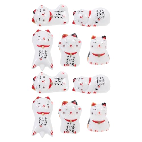 CIYODO 10個陶磁器製 猫形箸置き 耐久性セラミック製 食器清潔保持 コンパクトで携帯便利 かわいい猫デザイン 家やレストラン向け箸スタン