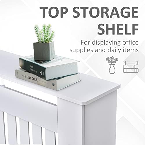 HOMCOM MDF Radiator Cover Cabinet Top Shelving Home Office Vertical Slatted Vent White 152L x 19W x 81H