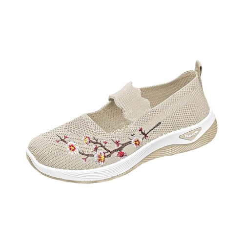Orthopedic Shoes Women's Comfortable Breathable Knitted Sneakers Woven Cut-Out Orthopedic Soft Arch Support Walking Shoes Slip-On Sneakers