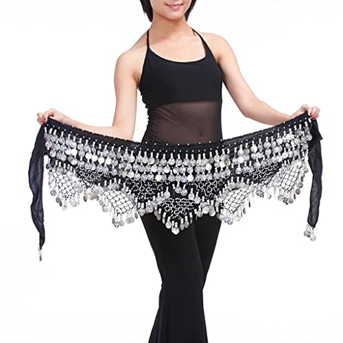 DYNWAVE Dangle Coins de Dança Do Ventre para Dança Do Ventre E Lenço de cinturo -, Prata negra