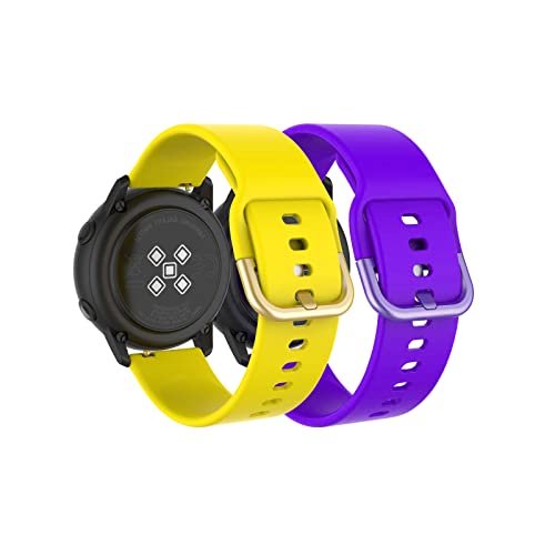 FSTUCH Pack 2 Sport Watch Band 20mm Compatible with Samsung Galaxy/Galaxy Watch Active 2 40mm 44mm band/ Pebble/Gizmo Watch Smart Watch, Silicone Watch Band (Yellow/purple)