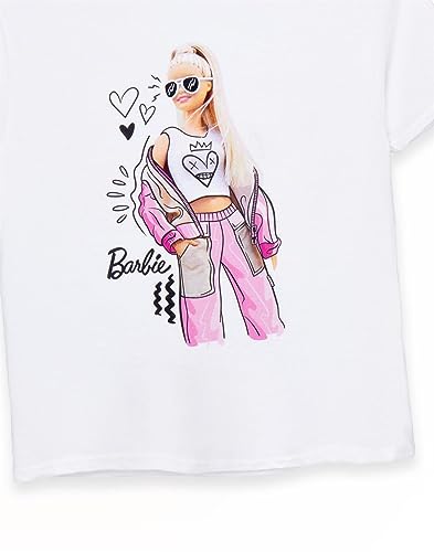 Barbie Girls Short Sleeve T-Shirt | Young Ladies Pose Stylish Sketch Graphic Tee | Kids White Fashion Top | Doll Movie Gift4