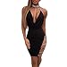 Produktbild OVERDOSE Damen Tiefem V-Ausschnitt Neckholder Rückenfrei Choker Schlitz Pailletten Bodycon Minikleid Club Partyleid (A-Black,EU-36/CN-S)