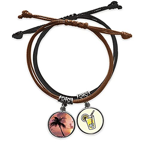 Bracelet plage de sable maritimes en cuir avec motif palmier et cordon ajustable