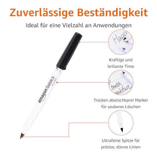 Amazon Basics Low Odor Ultra Fine Tip Dry Erase White Board Markers, Black, 12-Pack