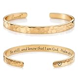 Carviell Christian Gold Bracelet for Women – Be Still and Know That I Am God Psalm 46:10 Engraved Cuff, Religious Faith Jewelry, Inspirational Gift for Daughter, Sister, Friend, or Granddaughter