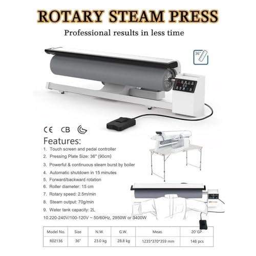 Pressa rotativa per ferro da stiro a vapore con pedale, touch screen, macchina da stiro domestica per vestiti, indumenti, tende, lenzuola, tovaglie
