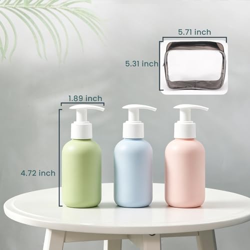 Image of MAYCREATE 3Pcs Pump Travel Bottles for Toiletries 100ml Travel Shampoo Bottle Set with Safety Lock, Refillable Handwash Dispenser Bottle Leakproof Containers with Clear Toiletry Bag (TSA Approved)