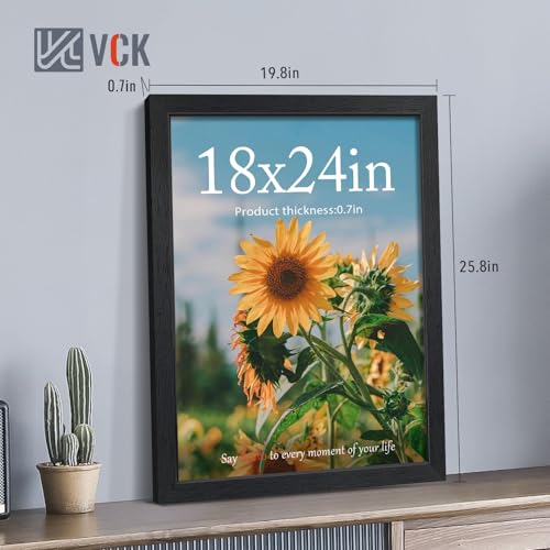 Image of VCK 18x24 Frames - Black, Wide Border Solid Wood Poster Frame, Display Pictures in Horizontal and Vertical, for Home, Office, Gallery, Woodgrain Series, Wall Hanging, 2 Pack