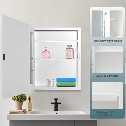 Image of 16x22 Plastic Medicine Cabinet with Mirror, Recessed or Surface Mount