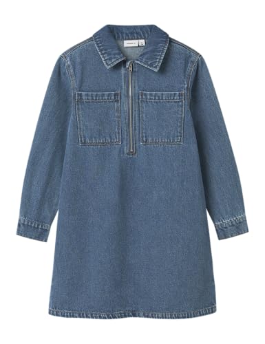 NAME IT Mädchen Nkfastrid Ls Zip DNM Dress 8228-Im K, Medium Blue Denim, 122 EU