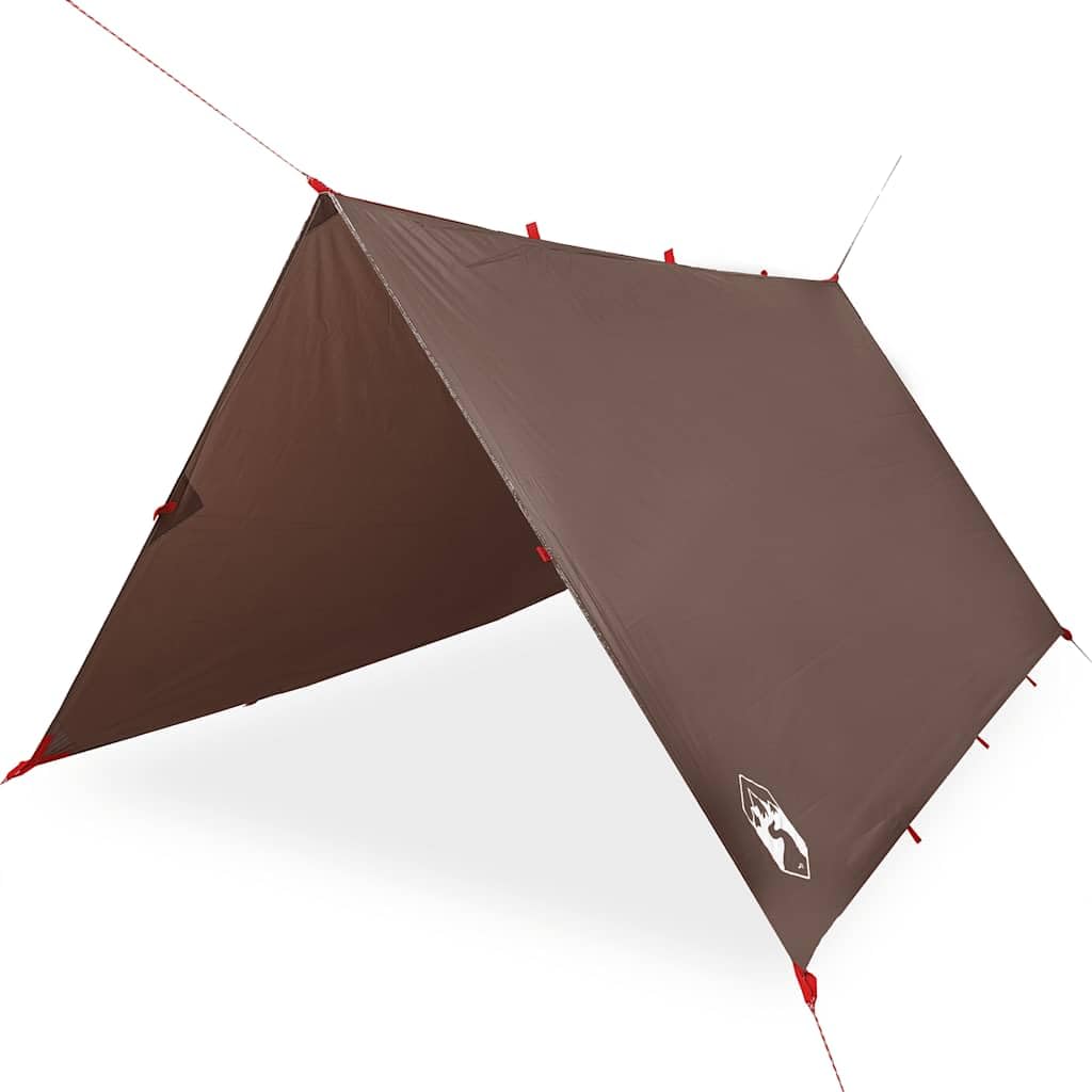 Telo da campeggio impermeabile marrone 366 x 306 cm in taffetà PU, pieghevole e leggero con occhielli per tappeti, ideale per escursioni e trekking
