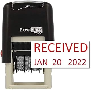 ExcelMark Received - Self-Inking Rubber Date Stamp - Compact Size - Red Ink