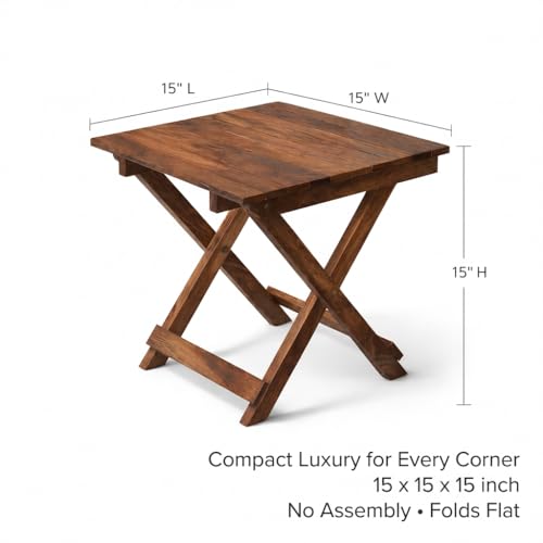Image of Wooden Folding Side Table, Brown Antique Finish, 15 Inch | Mango Wood, For Bedroom & Living Room, Coffee Table, Corner Teapoy