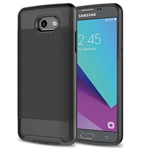 JATEN Brushed Metal Case for Galaxy J7 V, Galaxy Halo, Perx, Sky Pro, 2017 (Black)