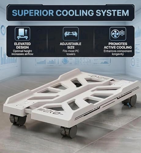 Support PC mobile blanc avec roues pour unité centrale et accessoires de bureau