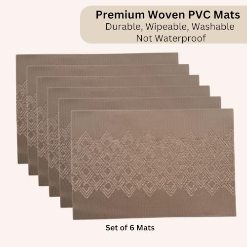 Image of Livmodern Premium PVC Dining Table Placemats | Woven PVC | Anti Skid & Moderate Heat Resistant | Wipeable and Washable | Set of 6 - Bronze Lattice