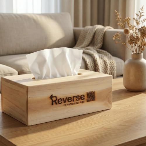 Image of Wooden Tissue Box Holder, Reclaimed Teak Wood Tissue Dispenser with Sliding Lid, Reusable Tissue Storage Box for Home, Office, Living Room, Dining Table & Bathroom