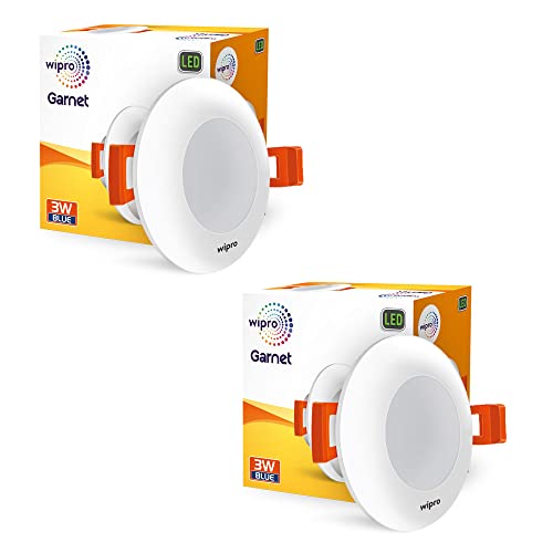 Wipro Garnet 3W Led Mini Downlight for Home & Cabinet| Blue|Compact Design with 120° Beam Angle|Recessed Down Light for False Ceiling|Cutout-2.3 Inch|Pack of 2