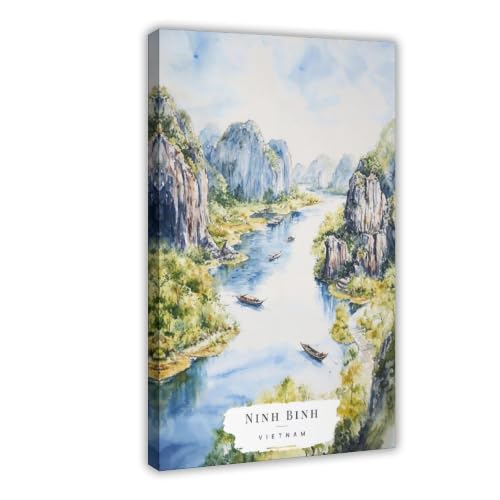 Peinture paysage Ninh Binh Vietnam : tableau d'art sur toile premium 30x45 cm