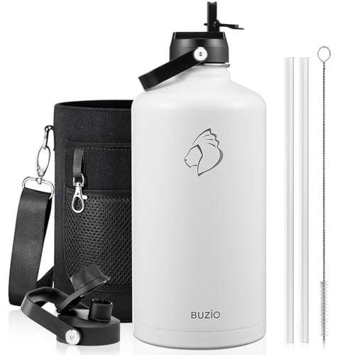 Image of BUZIO 1 Gallon Water Bottle Insulated with Dust-Proof Straw & Spout Lids