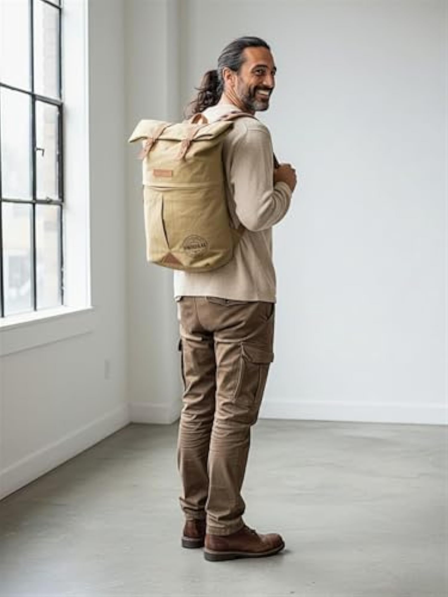 Canvas Backpack for Men and Women, Casual Roll Down Design