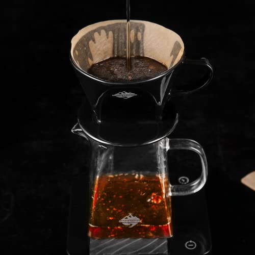 Crosscreek Pour Over Coffee Dripper Set With Heat-Resistance Black Cone Ceramic Dripper, Glass Square Carafe, 30Pcs #2 Paper Filters 9917-C001-062 #TOP2