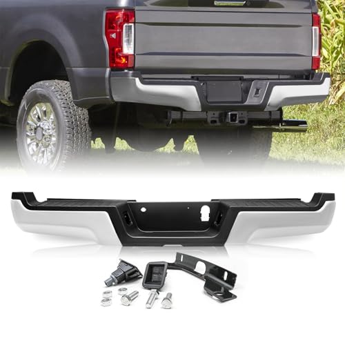 SOCKIR Rear Step Bumper Assembly Fit for 2017-2022 Ford F250 F350 Super Duty w/o Sensor Hole One-piece Molding Anti-Rust Coating Chrome