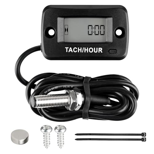 NInE-ROnG Digital Magnetic Pickup Tachometer Hour Meter, Contactless RPM Counter with Maintenance Reminder, IP68 Waterproof Sealed for Lawn Mower, Generator, Outdoor Power Equipment