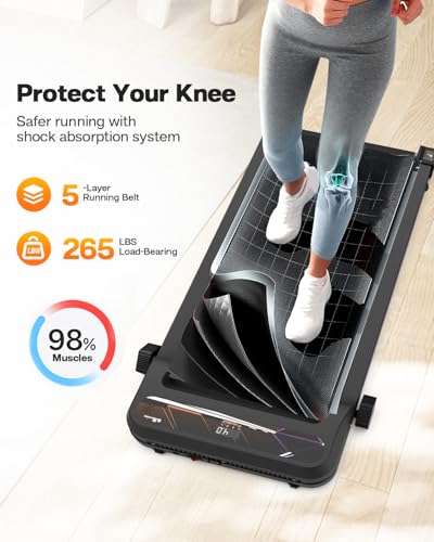FYC Walking Pad Under Desk Treadmill with Incline, 2 in 1 Portable Treadmill with Bluetooth & Remote Control Running Machine for Home and Office Use, Black - Thumbnail 4