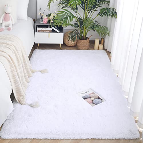 ROHATIM Tappeto Peloso Soggiorno Tappeti per Grandi Dimensioni Salotto Moderno cameretta Bimba tappeti,Tappeto morbido e Antiscivolo soffice per la camera da letto(bianco puro,160 x 230 cm)