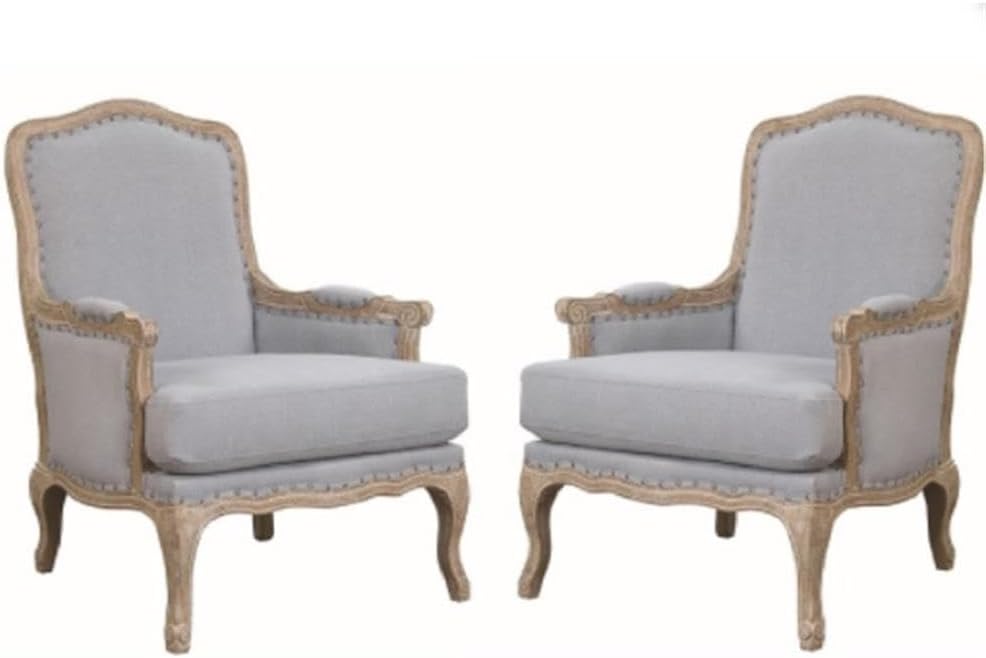 Home Square 2 Piece Regal Upholstered Fabric Accent Chair Set in Light Blue