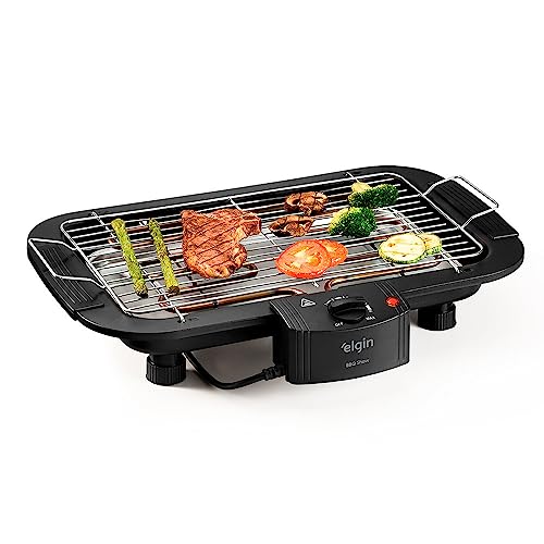 Churrasqueira Elétrica De Mesa Bbq Show Elgin 220V Com controle de temperatura, bandeja anti-fumaça e grelha removível